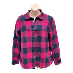Orvis Buffalo Plaid Shirt Jacket Shacket Snap Front Lined Fleece Outerwear Sz L